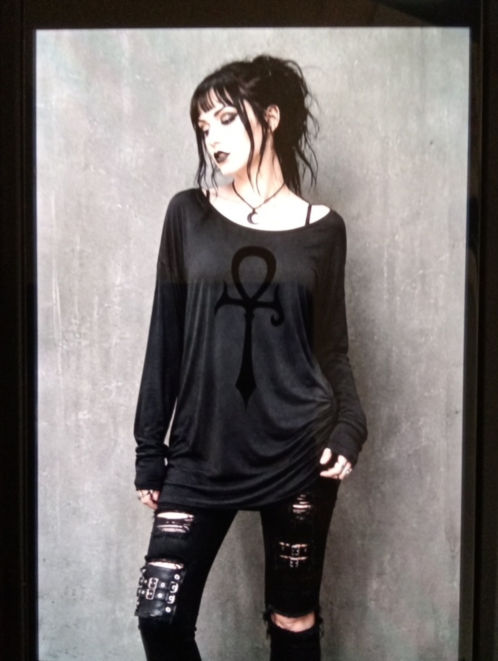 Killstar Black Long-Sleeve Top with Ankh Velvet Graphic Long Sleeve Goth Emo TOP